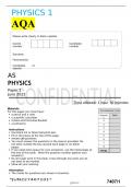 AQA  JUNE 2022 AS LEVEL PHYSICS PAPER 1 FINAL QUESTION PAPER AND MARK SCHEME