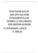 TEST BANK DAVIS ADVANTAGE FOR FUNDAMENTALS OF NURSING &lpar;2 VOLUMESET&rpar; 4TH EDITION JUDITH M&period; WILKINSON&comma; LESLIE S&period; TREAS