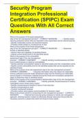 Security Program Integration Professional Certification (SPIPC) Exam Questions With All Correct Answers