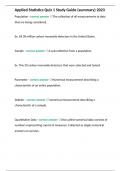 Applied Statistics Quiz 1 Study Guide &lpar;summary&rpar; 2023