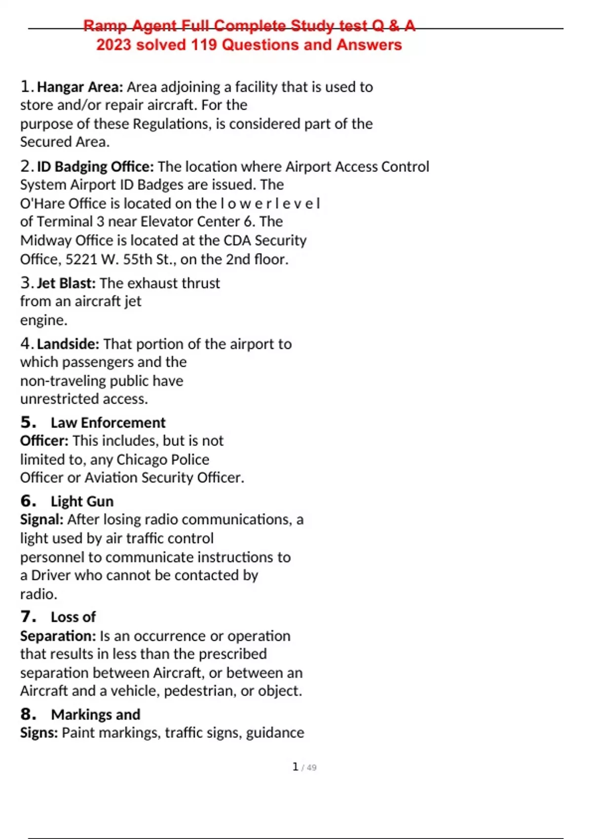 Ramp Agent Full Complete Study test Q & A 2023 solved 119 Questions and Answers Ramp Stuvia US