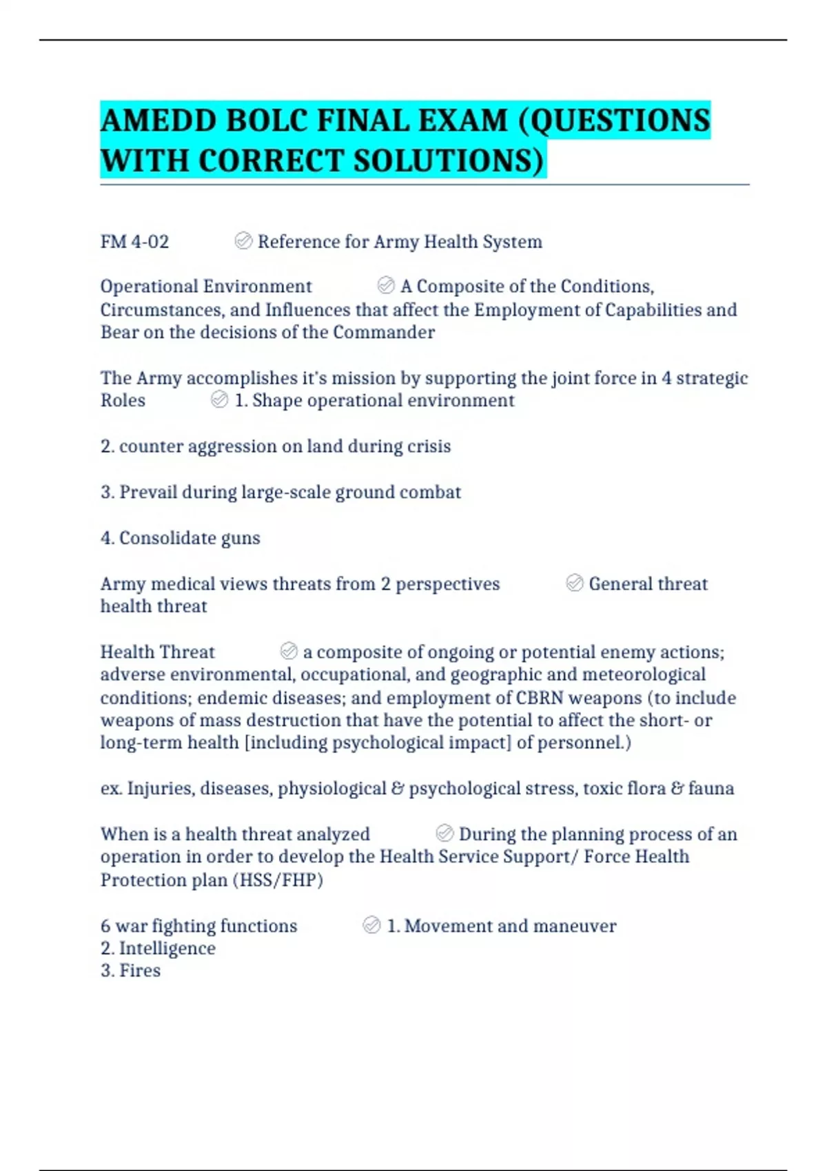 AMEDD BOLC FINAL EXAM (QUESTIONS WITH CORRECT SOLUTIONS) - AMEDD BOLC ...