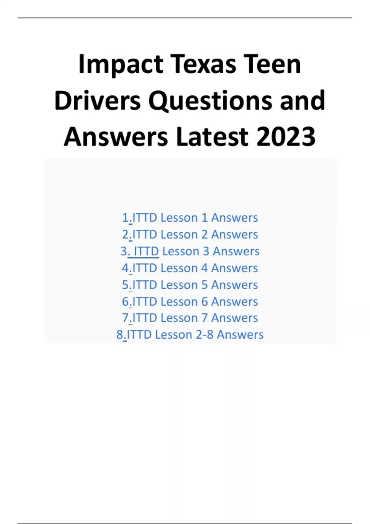 Impact Texas Teen Drivers Questions and Answers Latest 2023 Impact Texas Teen Drivers Stuvia US