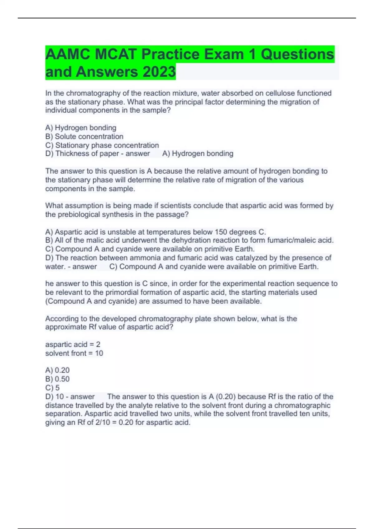 AAMC MCAT Practice Exam 1 Questions And Answers 2023 AAMC Stuvia US