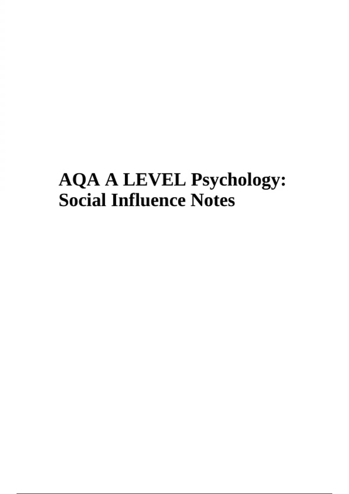 AQA A LEVEL Psychology Social Influence Notes AQA A LEVEL Psychology