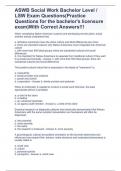 ASWB Social Work Bachelor Level &sol; LSW Exam Questions&lpar;Practice Questions for the bachelor's licensure exam&rpar;With Correct Answers&excl;&excl;&excl;