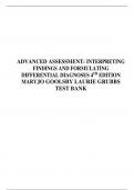 TEST BANK FOR ADVANCED ASSESSMENT: INTERPRETING FINDINGS AND FORMULATING DIFFERENTIAL DIAGNOSES 4TH EDITION MARYJO GOOLSBY LAURIE GRUBBS