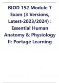 BIOD 152 Module 7 Exam &lpar;3 Versions&comma; Latest-2023&sol;2024&rpar; &colon; Essential Human Anatomy & Physiology II&colon; Portage Learning