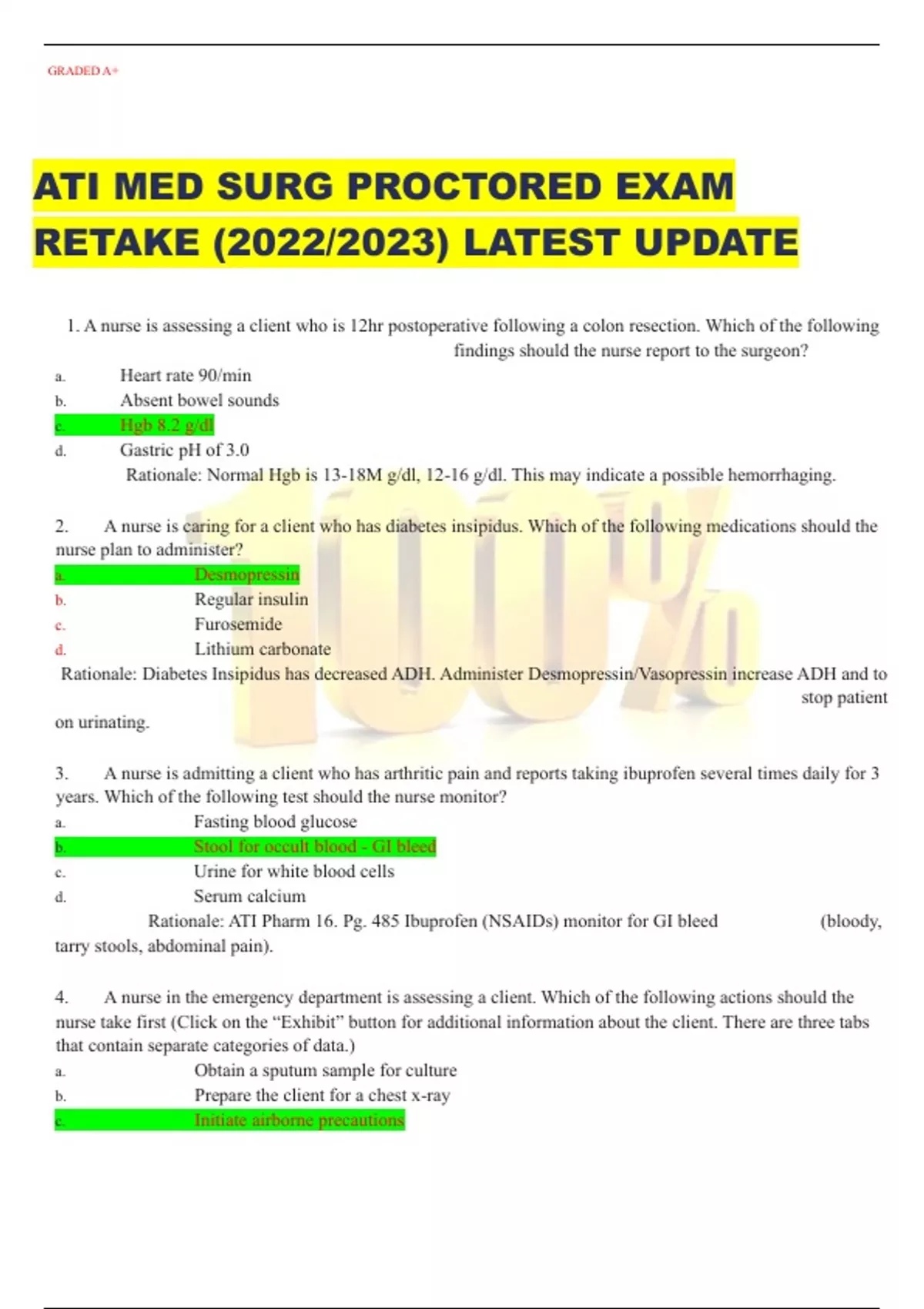 ATI MED SURG PROCTORED EXAM RETAKE (2022/2023) LATEST UPDATE WITH ...