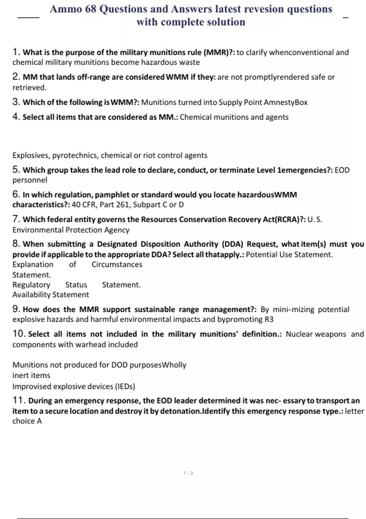 Ammo 68 Questions and Answers latest revesion questions with complete