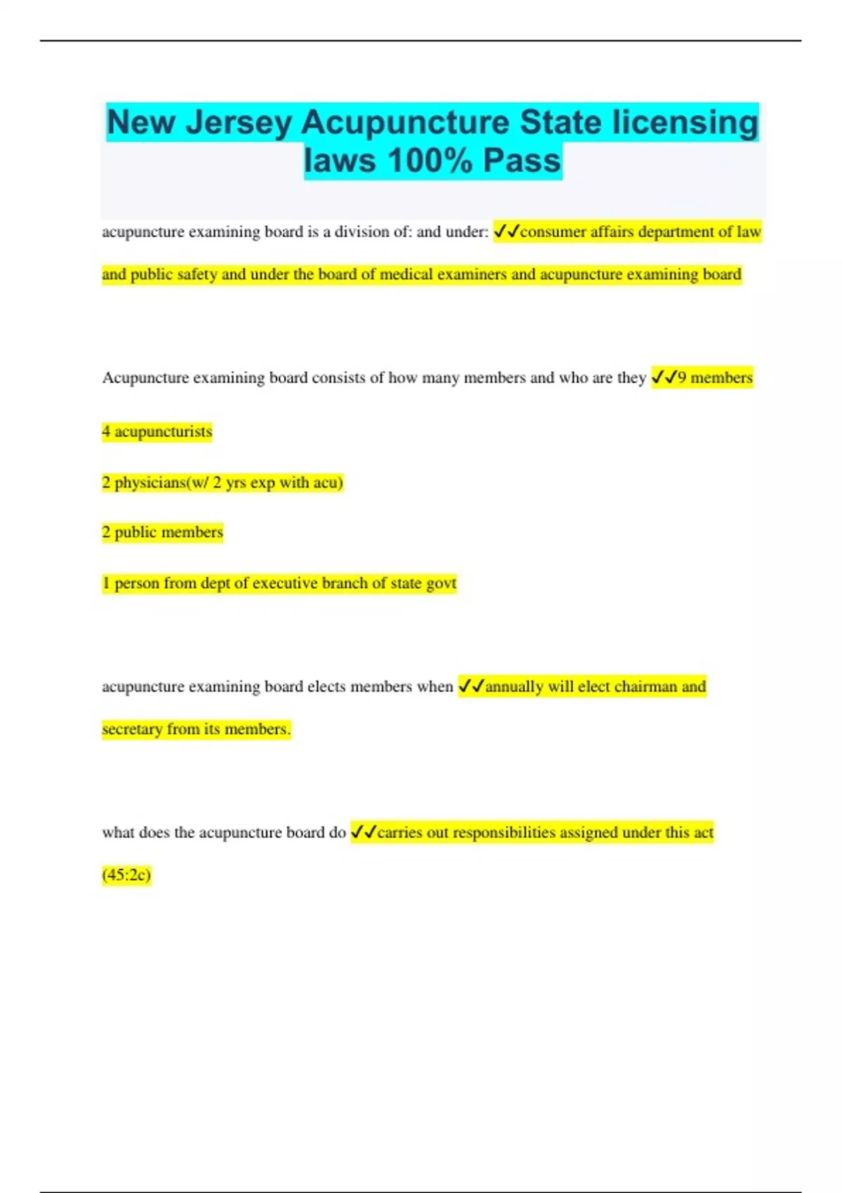 New Jersey Acupuncture State licensing laws 100 Pass New Jersey