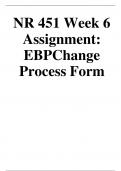 NR 451 Week 6 Assignment: EBP Change Process Form; REVESION MATERIAL, ELABORATIONS SUMMARRY. QUESTION AND ANSWERS.