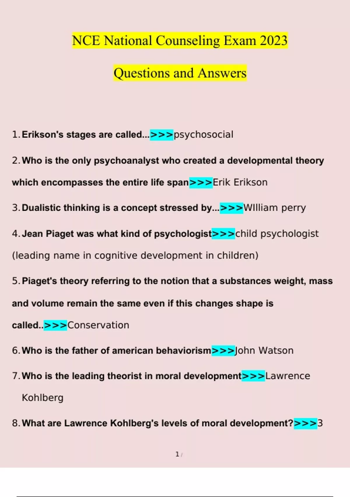 NCE National Counseling Exam Questions With Verified Answers Military