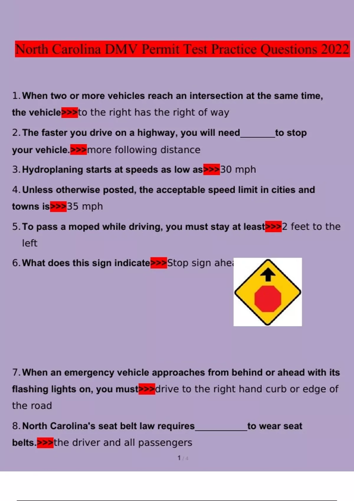 DMV Test Practice Driving Questions