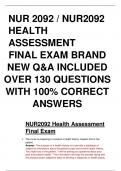 NUR 2092 / NUR2092  HEALTH  ASSESSMENT FINAL EXAM BRAND  NEW Q&A INCLUDED  OVER 130 QUESTIONS  WITH 100% CORRECT  ANSWERS