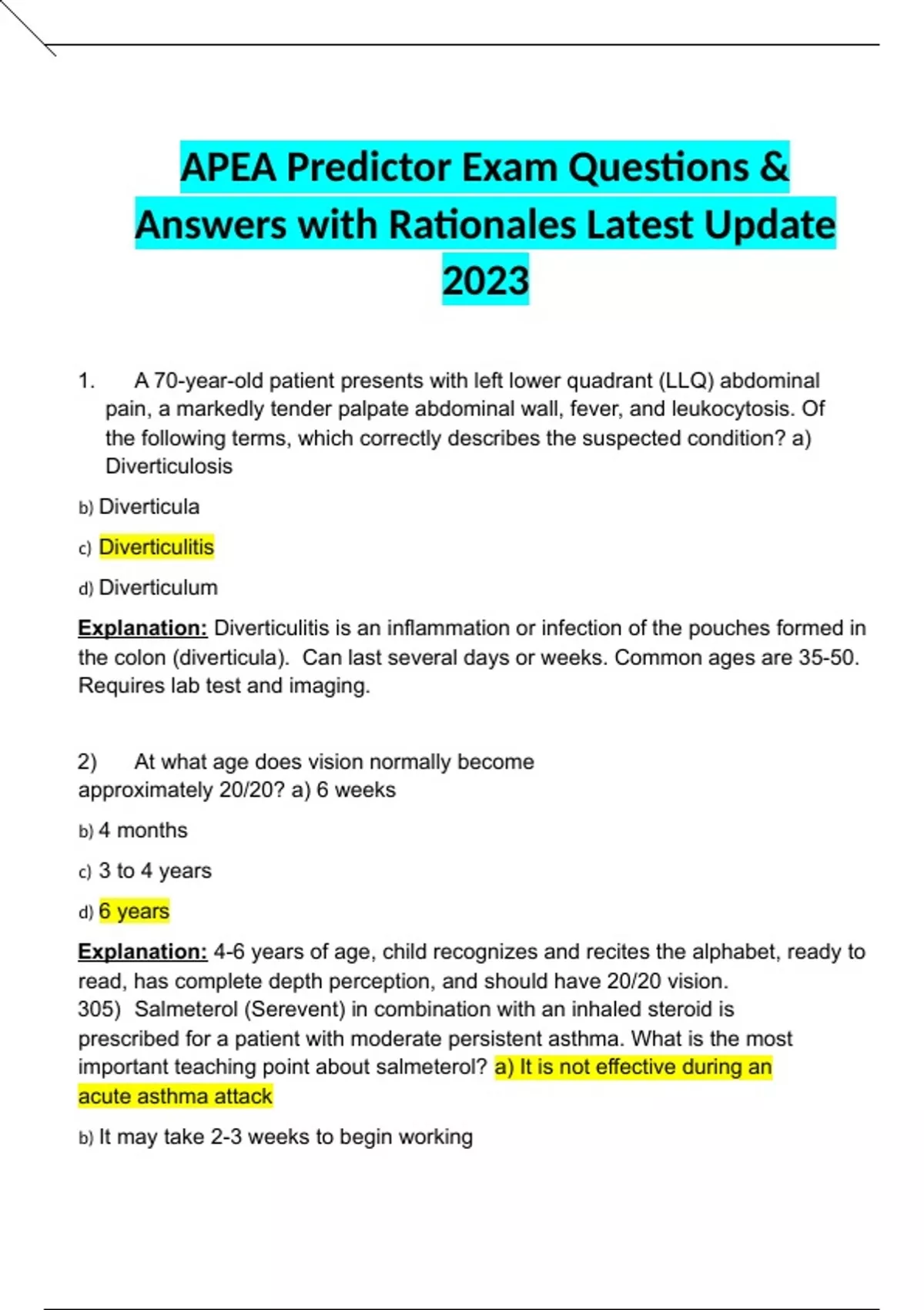 APEA Predictor Exam Questions & Answers with Rationales Latest Update ...