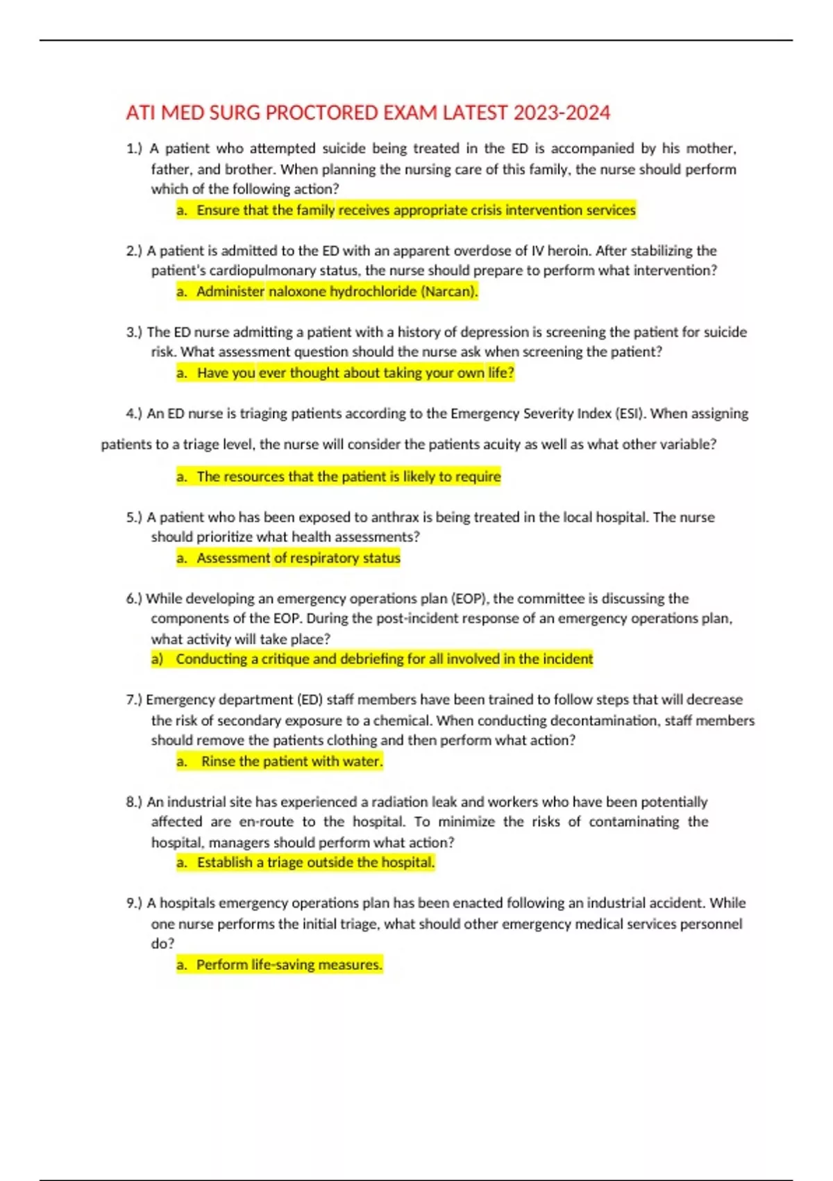 ATI MED SURG PROCTORED EXAM LATEST , - ATI MED SURG - Stuvia US