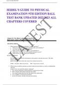 SEIDEL'S GUIDE TO PHYSICAL EXAMINATION 9TH EDITION BALL TEST BANK UPDATED 2023