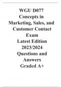 WGU D077  Concepts in Marketing, Sales, and Customer Contact Exam  Latest Edition 2023/2024  Questions and Answers  Graded A+