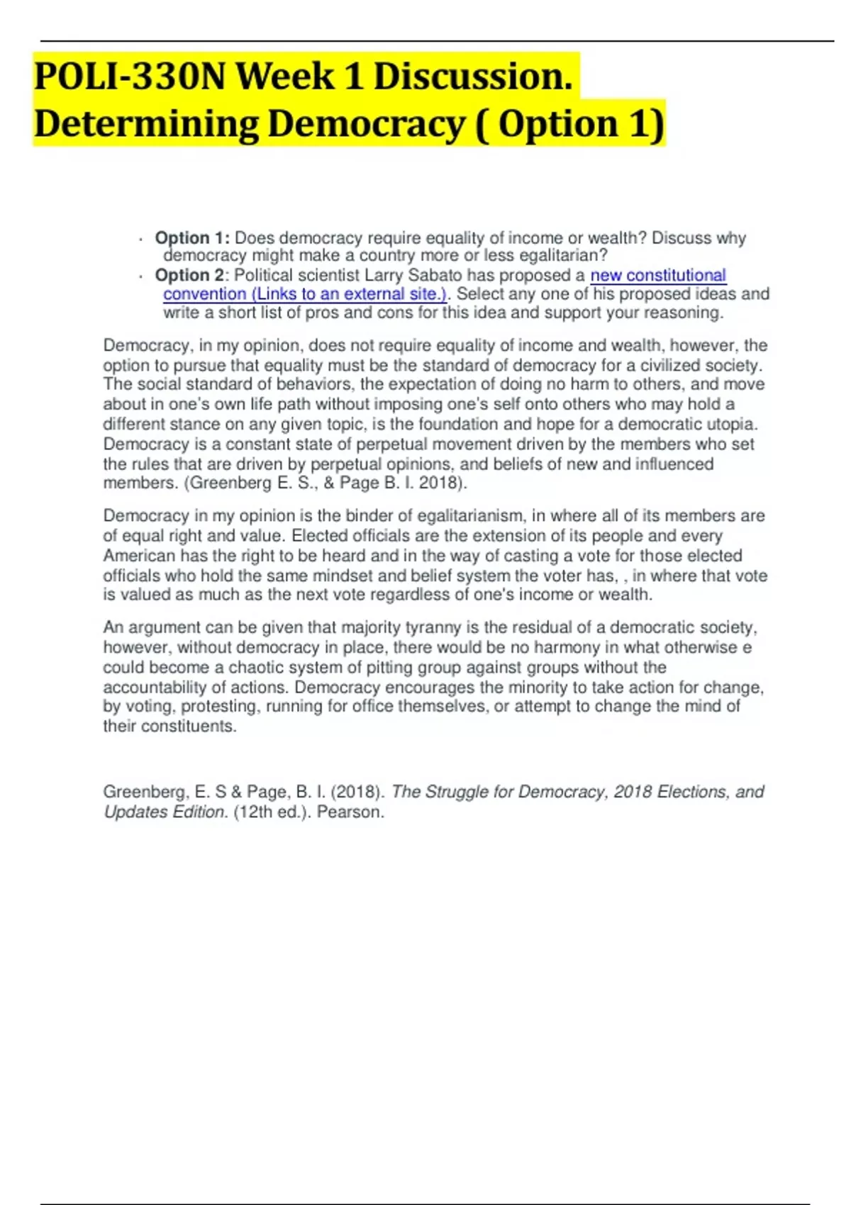 POLI-330N Week 1 Discussion. Determining Democracy ( Option 1) - POLI ...