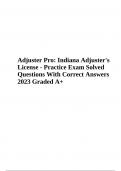 Indiana MPJE Exam Practice Questions and Answers &vert; Latest Upsdated 2023-2024&comma; Indiana MPJE Exam Practice Questions and Answer&comma; Indiana MPJE Exam Questions With Correct Answers &vert; Latest Updated 2023-2024 & Adjuster Pro&colon; Indiana Adjuster's License - Practi