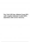 New York All Lines Adjuster Exam 2023 with Complete Solutions Graded 100&percnt; &lpar;Questions with Correct Answers&rpar;