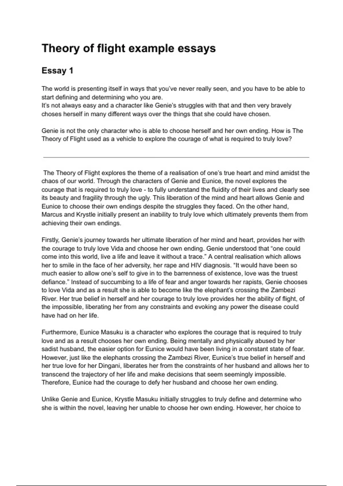 Theory of Flight Essays for IEB English English Home Language Stuvia SA