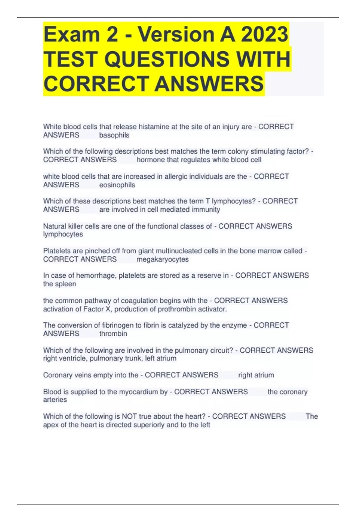 Exam 2 - Version A 2023 TEST QUESTIONS WITH CORRECT ANSWERS - NURSING ...