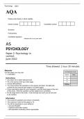 AQA AS PSYCHOLOGY Paper 2 Psychology in context June 2022