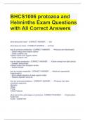 BHCS1006 protozoa and Helminths Exam Questions with All Correct Answers 