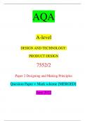 AQA A-level DESIGN AND TECHNOLOGY&colon; PRODUCT DESIGN 7552&sol;2 Paper 2 Designing and Making Principles Question Paper &plus; Mark scheme &lbrack;MERGED&rsqb; June 2022 G&sol;KL&sol;Jun22&sol;E5 7552&sol;2 &lpar;JUN227552201&rpar; A-level DESIGN AND TECHNOLOGY&colon; PRODUCT DESIGN