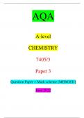 AQA A-level CHEMISTRY 7405/3 Paper 3 Question Paper + Mark scheme [MERGED] June 2022 *JUN227405301* IB/M/Jun22/E16 7405/3 For Examiner’s Use Question Mark 1