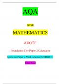 AQA GCSE MATHEMATICS 8300/2F Foundation Tier Paper 2 Calculator Question Paper + Mark scheme [MERGED] June 2022 *jun2283002F01* IB/M/Jun22/E9 8300/2F For Examiner’s Use Pages Mark 2–3  4–5 