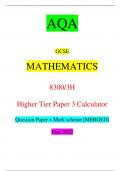 AQA GCSE MATHEMATICS 8300/3H Higher Tier Paper 3 Calculator Question Paper + Mark scheme [MERGED] June 2022 *jun2283003H01* IB/M/Jun22/E9 8300/3H For Examiner’s Use Pages Mark
