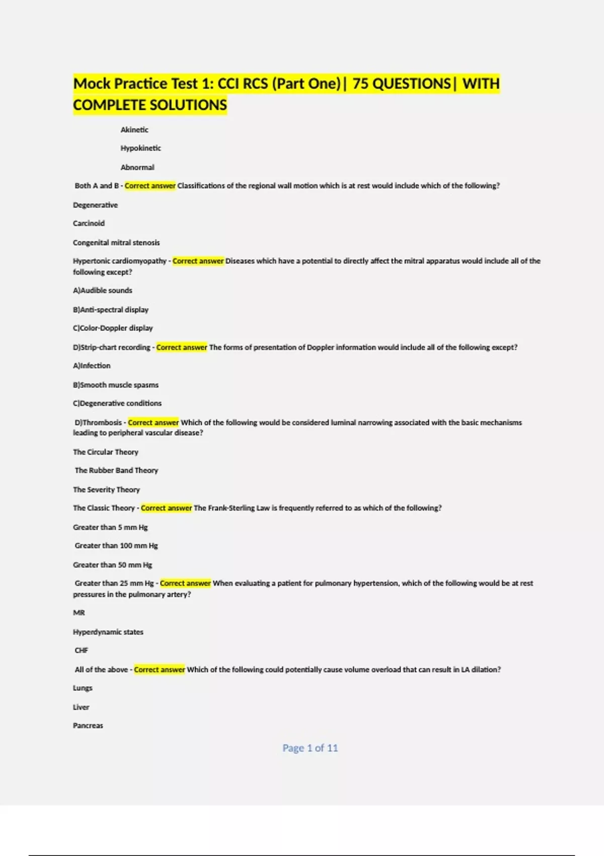Mock Practice Test 1 CCI RCS (Part One) 75 QUESTIONS WITH COMPLETE SOLUTIONS CCI RCS