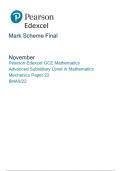 Mark Scheme Final November 2022 Pearson Edexcel GCE Mathematics Advanced Subsidiary Level in Mathematics Mechanics Paper 22 8MA0/22