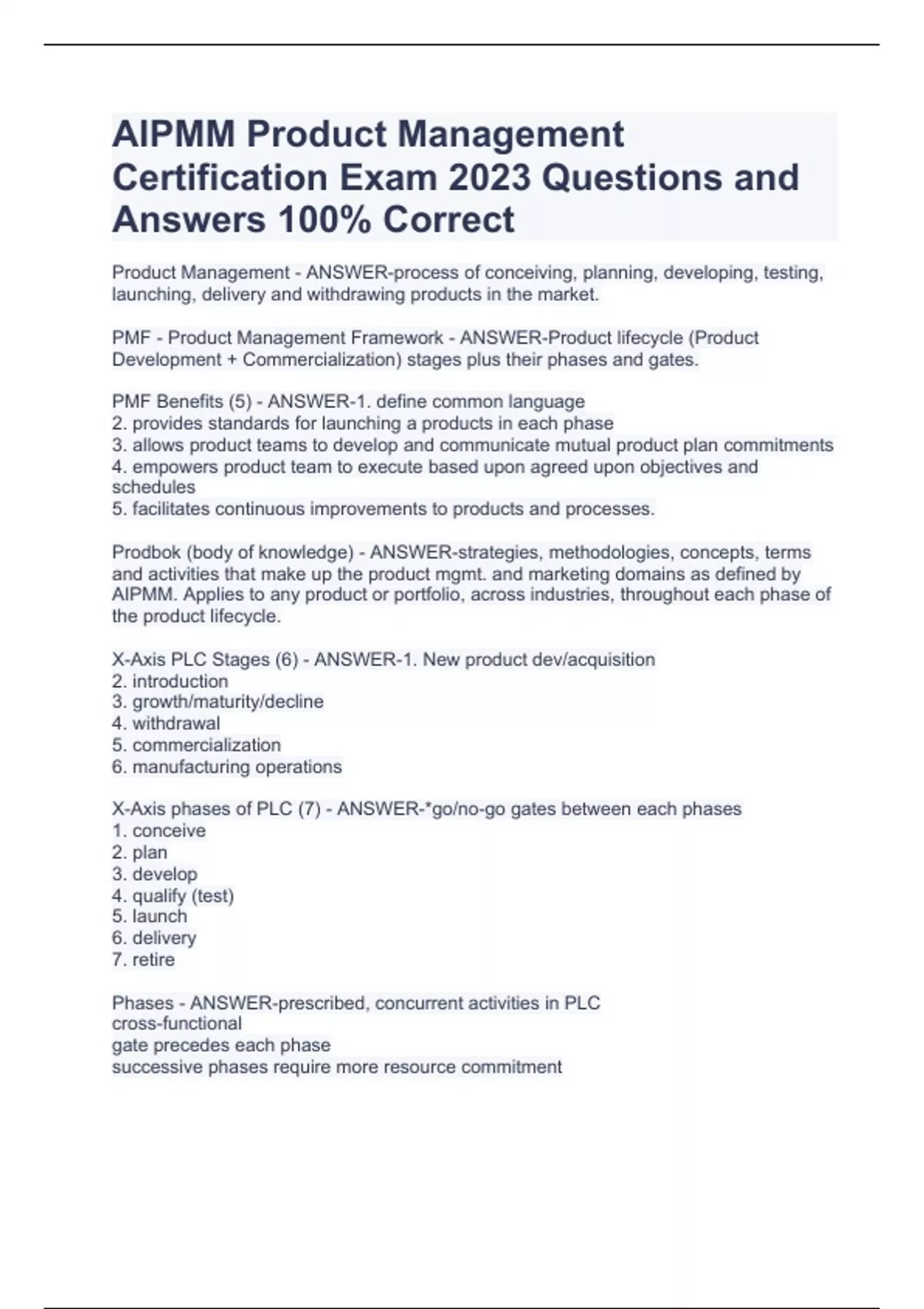 AIPMM Product Management Certification Exam 2023 Questions and Answers
