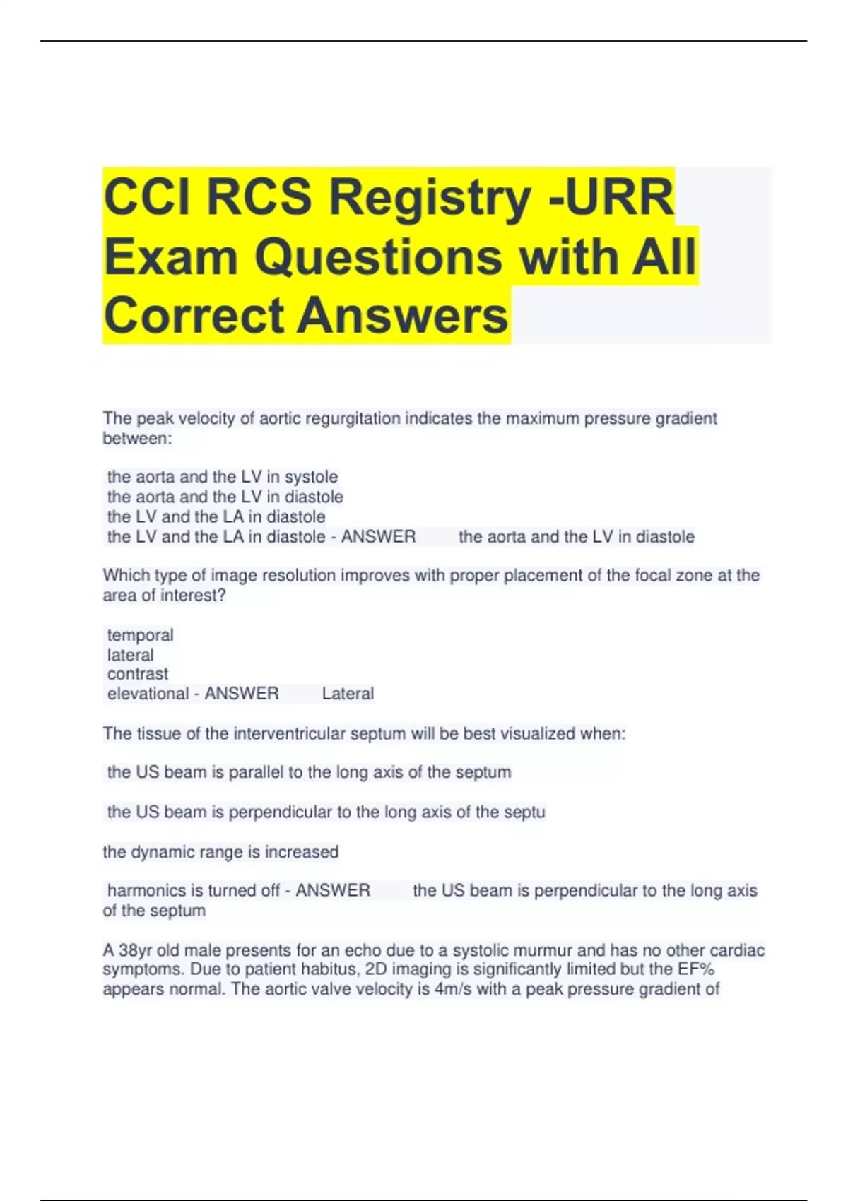 CCI RCS Registry URR Exam Questions with All Correct Answers CCI RCS Registry Stuvia US