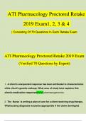ATI Pharmacology Proctored 2019 Retake Exam 1, 2, 3 & 4| Consisting Of 70 Questions In Each Retake Exam | 100% Verified 