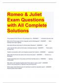 Romeo & Juliet Exam Questions with All Complete Solutions 