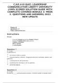 CJUS 610 QUIZ&colon; LEADERSHIP COMMUNICATION LIBERTY UNIVERSITY &lpar;100&percnt; SCORED SOLUTION GUIDE WITH COMPLETE COVERED MODULE 3&colon; WEEK 3&period; QUESTIONS AND ANSWERS&rpar; 2023 NEW UPDATE 