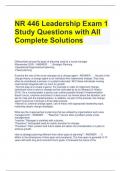NR 446 Leadership Exam 1 Study Questions with All Complete Solutions 