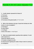 Florida 6-20 All Lines Adjuster Test Questions and Answers &lpar;Verified Answers&rpar;