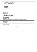 AQA JUNE 2022 GCSE GEOGRAPHY 8035&sol;2 Paper 2 FINAL MARK SCHEME >Challenges in the Human Environment