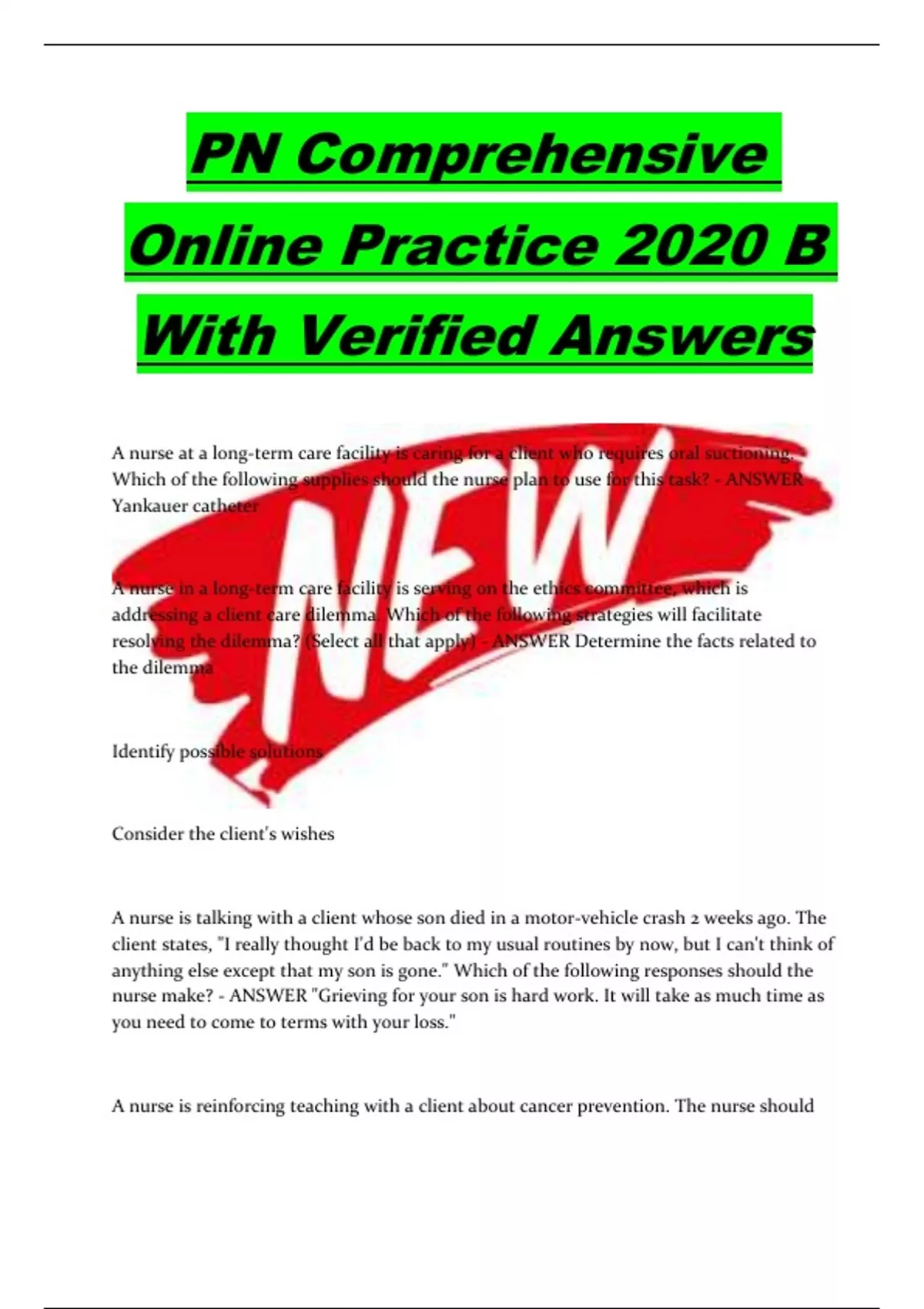 PN Comprehensive Online Practice 2020 B With Verified Answers PN
