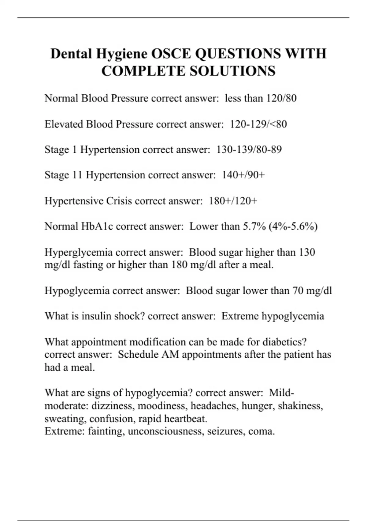 Dental Hygiene OSCE QUESTIONS WITH COMPLETE SOLUTIONS ADEX DSE OSCE