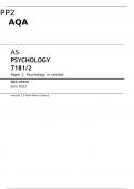AQA JUNE 2022 AS PSYCHOLOGY 7181/2 Paper 2  FINAL MARK SCHEME Psychology in context 
