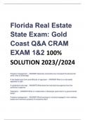 Florida Real Estate  State Exam: Gold  Coast Q&A CRAM  EXAM 1&2 100%  SOLUTION 2023//2024