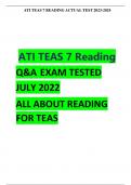 ATI TEAS 7 READING ACTUAL TEST 2023-2024 A+ GRADED