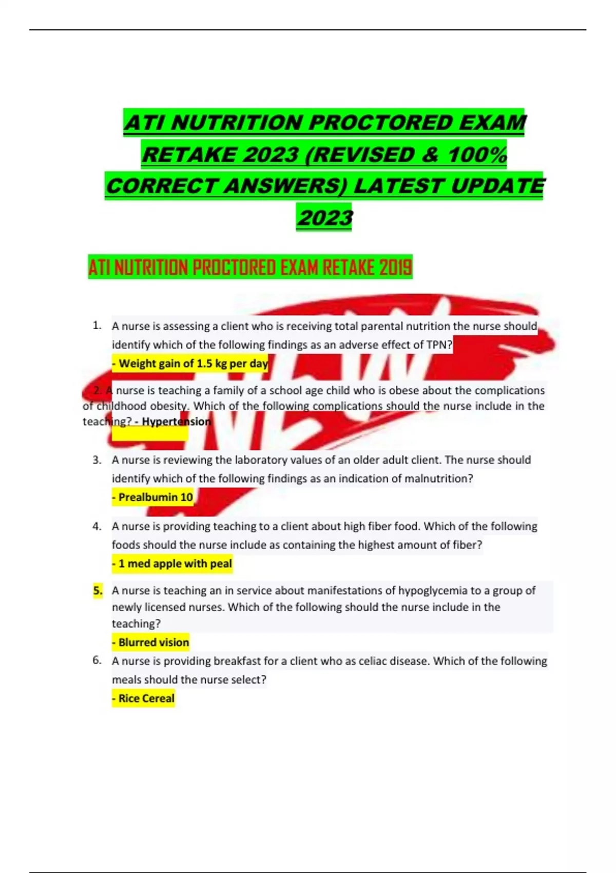ATI NUTRITION PROCTORED EXAM RETAKE 2023 REVISED 100 CORRECT ati-nutrition-proctored-exam-retake-2023-revised-100-correct